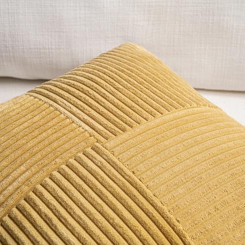 Fancy Homi 2 Packs Mustard Yellow Big Decorative Throw Pillow Covers 24x24 Inch for Living Room Couch Bed, Farmhouse Boho Home Decor, Soft Corss Corduroy Patchwork Accent Square Cushion Case 60x60 cm - Image 3