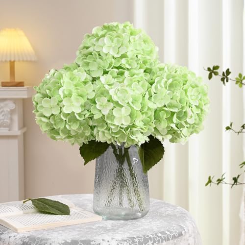 Yastouay 6 Pcs Real Touch Hydrangea Artificial Flowers, Light Green - Image 3