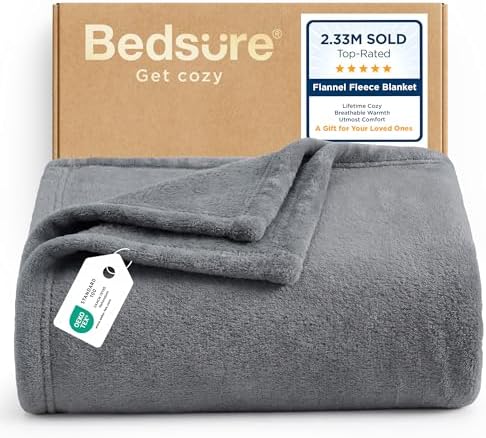 Bedsure GentleSoft Fleece Blanket Twin Size Grey - 300GSM Lightweight Plush Fuzzy Cozy Soft Warm Blanket for Bed, Sofa, Couch, Travel, Camping, 60x80 inches by BEDSURE
