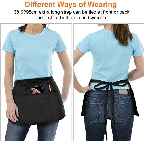 3 Pack Waist Apron - Server Aprons With 3 Pockets - Water & Oil Resistant Waitress Apron - Black Half Aprons for Women Servers - 12 Inch - Image 6