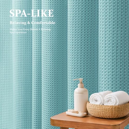 Dynamene Long Waffle Shower Curtain 256 GSM Heavy 72"x78" Teal/Turquoise - Image 3