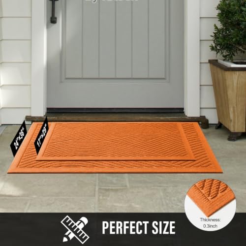 HIYARD Sturdy Front Door Mat, Absorbent Muddy Dirt Resist Welcome Door Mats Outdoor Indoor, Stain and Fade Resistant, Non-Slip Backing Entry Mat Low Profile Doormat for Entryway, 29×17, Orange - Image 6