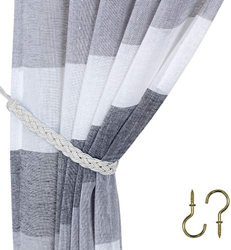 Home Queen Handwoven Rope Curtain Tiebacks for Drapes, 4 Pack Rope Holdbacks with Hooks, 23 Inch Long Polyester and Cotton Braided Tie Backs for Thick and Sheer Curtains,Silver - Image 5