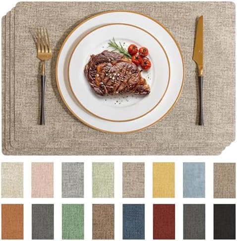 Romanstile Faux Leather Vinyl Placemats Set of 4, Khaki by Romanstile