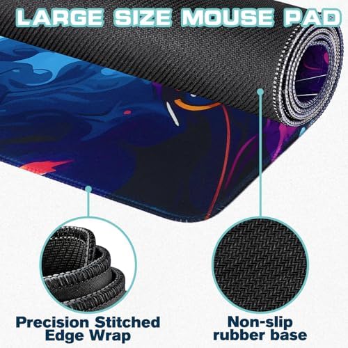 Mouse Pad Gaming - Desk Mat for Keyboard and Mouse - Cool Cat Head Large Mouse Pads for Desk, Gaming Mousepad with Non-Slip Base, Desks Pad (31.5" X 11.8") for Game, Office and Home - Image 2