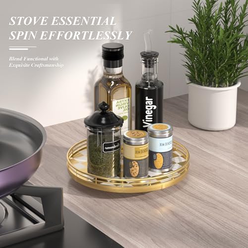 AMH 10-Inch Gold Checkerboard Lazy Susan Vanity Tray with Metal Rail - Image 2