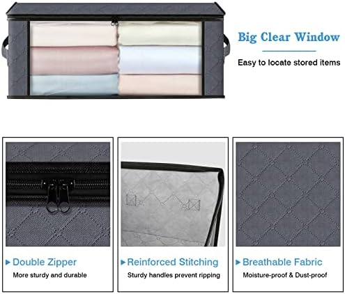 HomeHacks 6-Pack Clothes Organizer Storage Bags Foldable Storage Box with Large Clear Window Sturdy Handles for Closet, Dorm, Pillows, Bedding, Clothes, Stuffed Toys, Blankets, 35L, Grey - Image 3