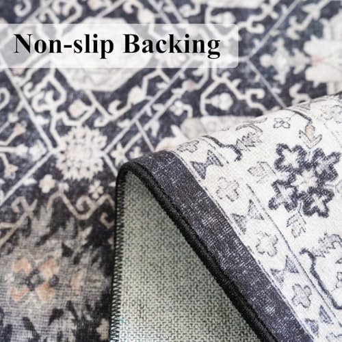 Washable 3x5 Entryway Area Rugs: Ultra Soft Low Pile Carpet for Kitchen Nursery Indoor Light-Weight Doormat Anti-Slip Cozy Rug for Living Room Bedroom Small Vintage Floor Mat Home Decor(3x5,Black) - Image 5