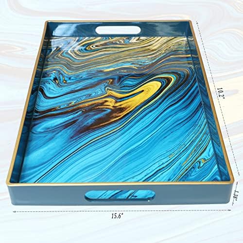 Spsyrine Serving Tray, Marble Decorative Tray Plastic Rectangular Coffee Table Tray for Living Room, Storage, Kitchen, Ottoman, Bathroom Decor. 15.6” X 10.2" LJRE - Image 3