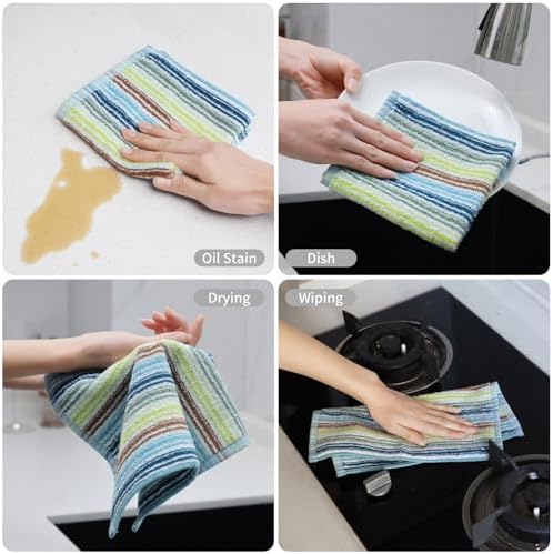 Oeleky Kitchen Dishcloths for Washing Dishes, Ultra Absorbent Dish Rags, Cotton Cleaning Cloths Pack of 16, 12x12 Inches (Mix-1, 12x12 inch) - Image 3