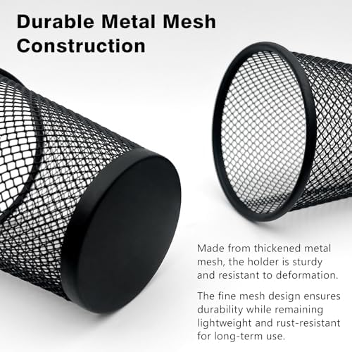 6 Pack Wire Mesh Pen Holder Set – Black Metal Pencil Cups for Desk Organizer, Office & Home Accessories - Image 5