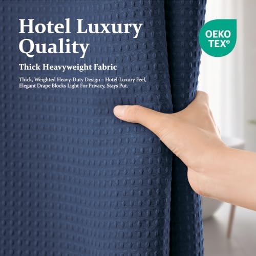 Dynamene Waffle Shower Curtain 256 GSM Heavy Duty Fabric 72"x72" Navy Blue - Image 5