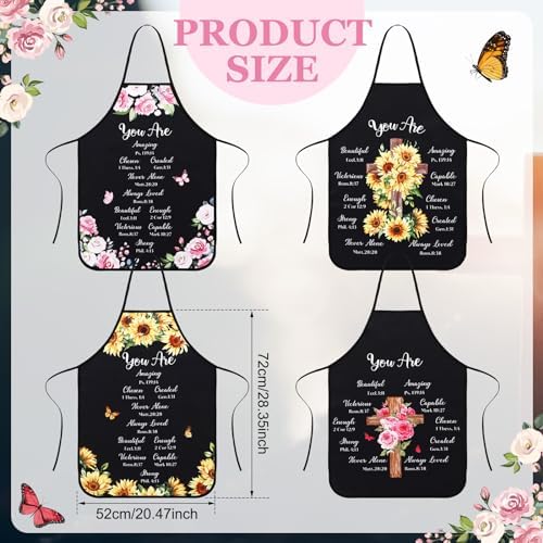 Maiteenly 4 Pcs Christian Sunflower Aprons for Women Religious Aprons Bible Verse Apron First Communion gifts for Women - Image 2