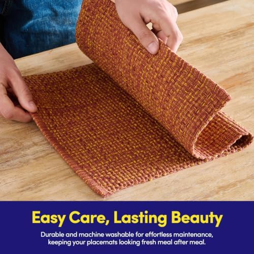 Sweet Home Collection 100% Cotton Placemats for Dining Room Rectangle Two Tone Woven Fabric 13" x 19" Soft Durable Table Mat Set, Set of 4, Rust - Image 7
