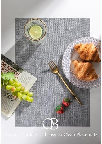 Placemats Set of 12 - Easy Clean Woven Vinyl Placemat for Dining Table, Indoor/Outdoor Place Mats, Washable PVC Table Mats（Gray） - Image 2