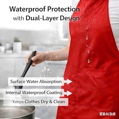 2/6/12/24 Pack Waterproof Aprons Bulk with Pockets, Polyester and PVC Coated Chef Aprons for Cooking, Painting, BBQ - Image 3