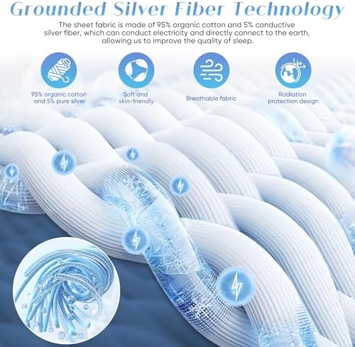 Grounding Sheet Queen Size - 95% Organic Cotton + 5% Pure Silver Fiber, Grounding Sheet Earth Connected Bedding (60"x 80"x 13" Gray) Fitted Earth Sheets with Grounding Cord - Image 2