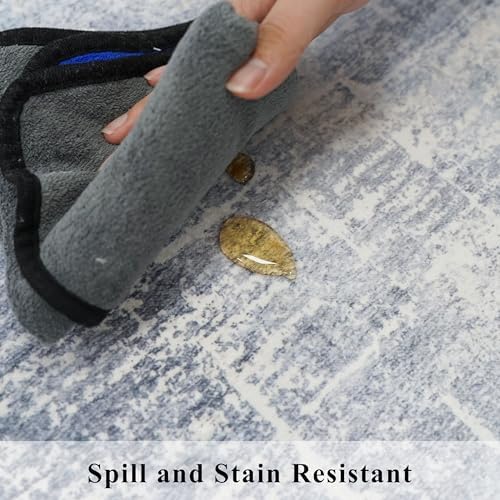 Hallway 2x8 Washable Runner Rug: Abstract Stain Resistant Kitchen Entryway Rugs Farmhouse Ultra Soft Bathroom Bedroom Print Floor Mat Thin Non-Slip Indoor Carpet for Living Room Laudry(2x8,Blue/ivory) - Image 6