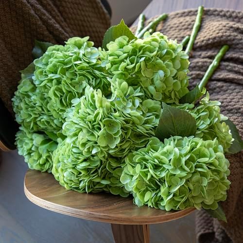 DUYONE 22" Real Soft Touch Hydrangea Artificial Flowers Realistic,Large Long Stem Fake Flowers Full Latex Faux,Wedding Bouquet,Party Home Decor,Garden Office Room Table Centerpieces Green 3Pcs - Image 6