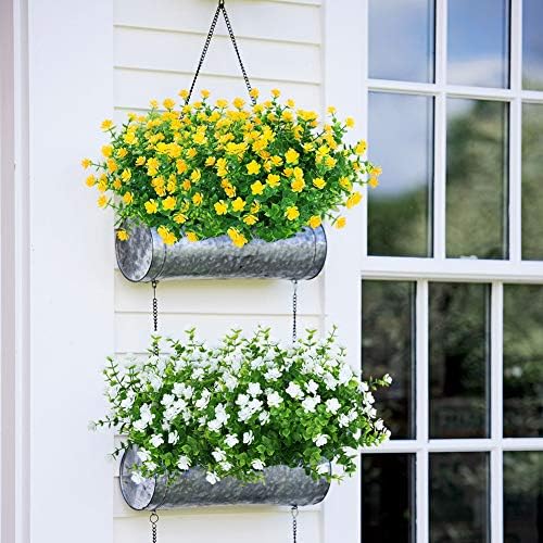 6 Bundles Outdoor Artificial Flowers UV Resistant Fake Boxwood Plants, Faux Plastic Greenery for Indoor Outside Hanging Plants Garden Porch Window Box Home Wedding Farmhouse Decor (Yellow) - Image 2