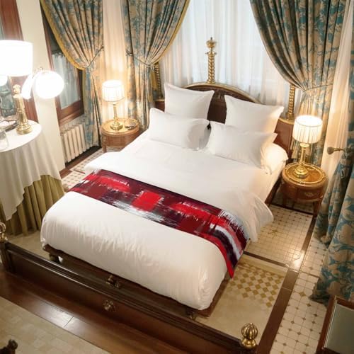 Oil Painting Red Bed Runner for King Size Bed, Bedspread Protector Slipcover Bed Scarf for Foot Bed Runners & Scarves for Bedroom Hotel Wedding 102x20 Inches Modern Geometric Black White Abstract Art - Image 6