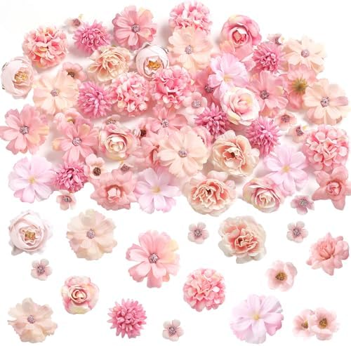 rongflower Faux Flower Heads Small Silk Artificial Flower DIY Fake Mini Flowers Rose Daisy Multicolor Flowers Craft Supplies for Wedding Party Wreath Graduation Season Party Home Decor (45, Pink) by rongflower