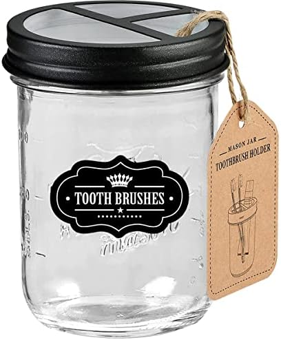 Mason Jar Toothbrush Holder-Black-with 16 Ounce Mason Jar by Komashr