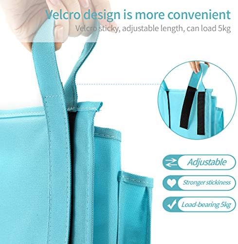 Bseash Bunk Bed Organizer, Bedside Caddy Hanging Bed Organizer Storage Bag 8 Pockets, for College Dorm Rooms Bed, Hospital Bed, Baby Bed Rails, 600D Oxford Cloth (Light Blue) - Image 3