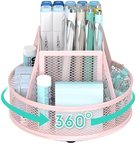 YINGHUA 360°Rotating Mesh Desk Organizer & Pen Holder - Pink by YINGHUA