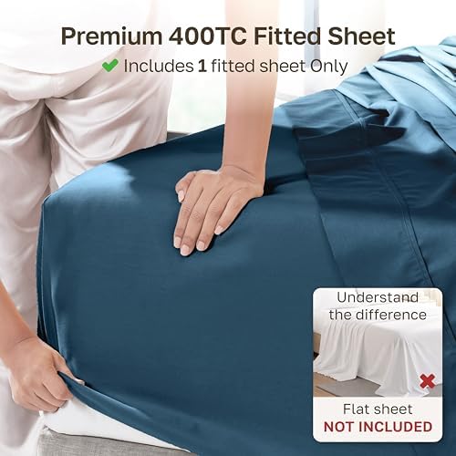 California Design Den 100% Cotton Sateen Queen Size Fitted Sheets, Blue - Image 2