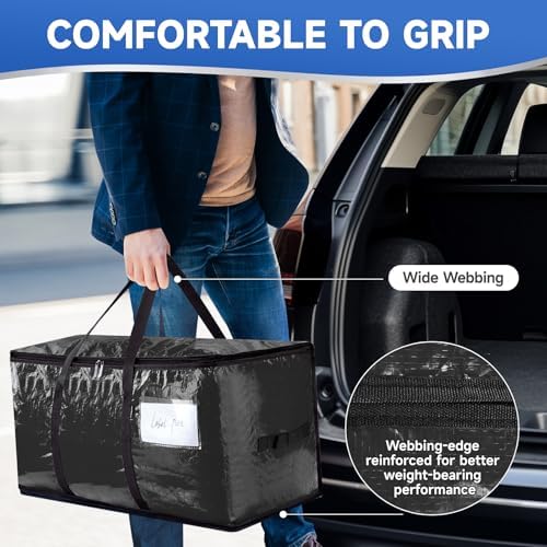 CONGREGATE 8‑Pack Black Moving Bags, Heavy Duty Extra Large PE Storage Packing Bags with Reinforced Handles & Zippers, Alternative to Moving Boxes for Clothes Bedding Storage 97L - Image 3