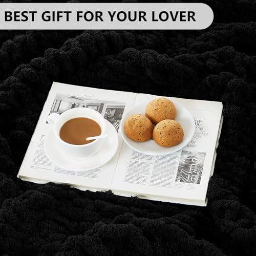 L'AGRATY Chunky Knit Throw Blanket for Couch, 50'' x 60'' Knit Throw, Black - Image 6