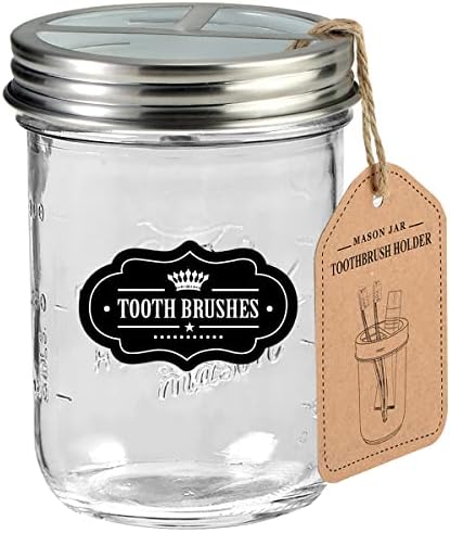 Mason Jar Toothbrush Holder, 16 Ounce Ball Mason Jar, Brushed Nickel by Komashr