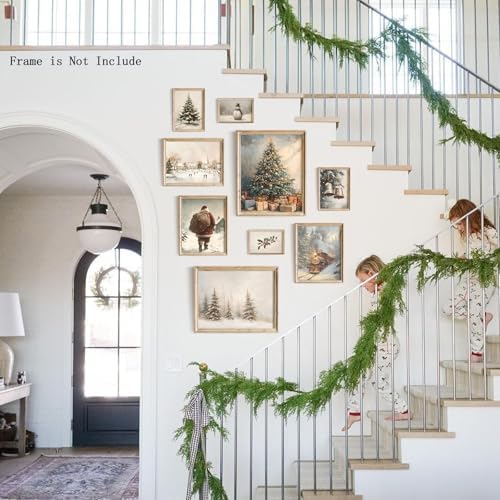 Vodefoad 9Pcs Christmas Print Set Winter Holiday Gallery Wall Prints Santa Claus Painting Farmhouse Christmas Gallery Wall Set Vintage Winter Prints Christmas Decor for Bedroom Bathroom Living Room Office Holiday Decoration Gifts Unframe - Image 6