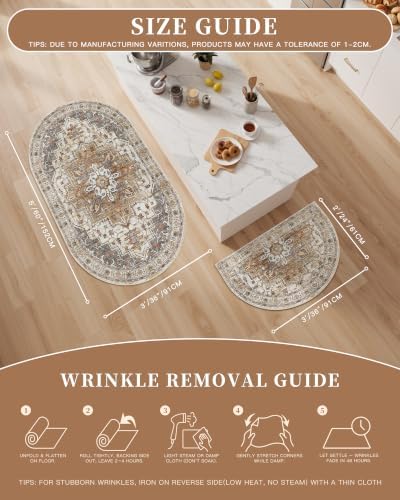 Madane Washable Half Circle Round Rug 2x3 Small Moon Rugs, Turmeric/Grey - Image 5