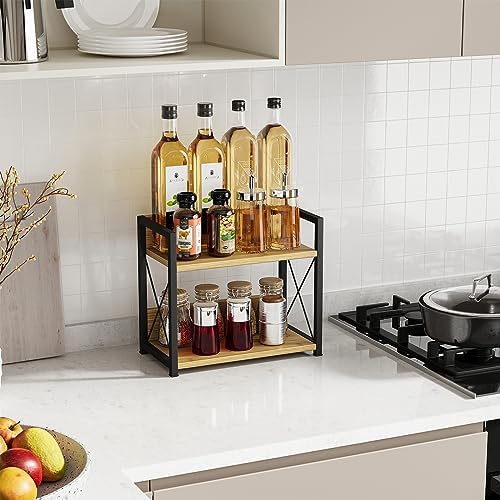 Giikin Countertop Shelf Organizer, 2 Tier Kitchen Spice Rack Organizer for Countertop, Wood Coffee Counter Shelf Organizer for Home (Bamboo, S) - Image 2