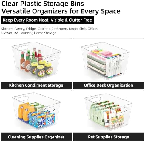 12 Pack Clear Storage Bins, Pantry Organizer Bins with Handle, XL - Image 5