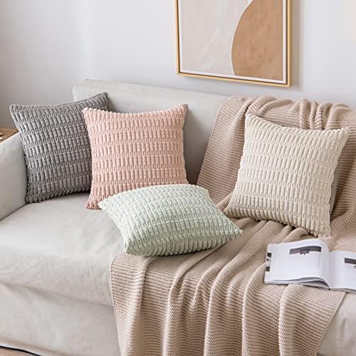 MIULEE Corduroy Decorative Throw Pillow Covers 18x18 Light Green Pack of 2 - Image 4