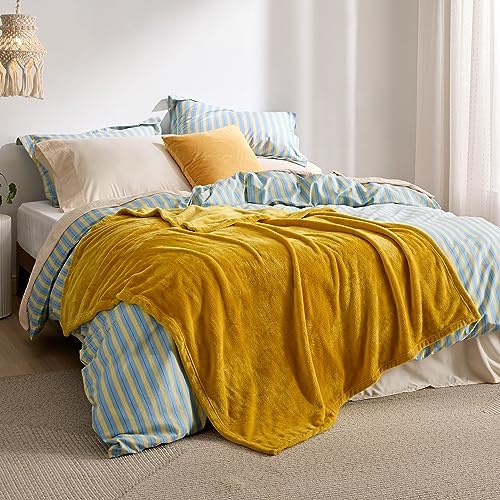 Bedsure GentleSoft Yellow Gold Fleece Throw Blanket - 300GSM Blankets for Couch, Sofa, Bed, Soft Lightweight Plush Cozy Throws for Toddlers, 50x60 inches - Image 6
