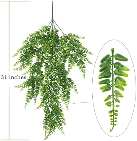 Artificial Boston Hanging Plants, Fake Ferns Ivy Plastic Plant Vine Faux Leaves UV Resistant Vines Greenery for Indoor Outdoor Bathroom Decor Office Garden Party Wedding DIY Decoration 4 Pack - Image 5