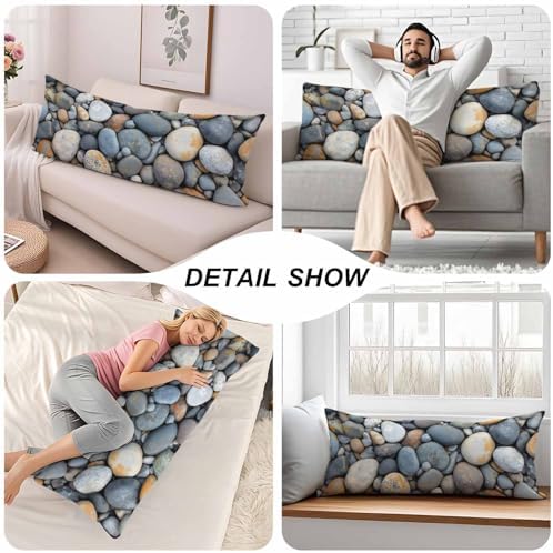 Sea Pebble Body Pillow Pillowcase, Beach Stones Rocks Farmhouse Body Pillow Cushion Covers, 20x54 Inch Bedding Pillows Protector Large Pillow Cases for Home Couch Sofa, Gray - Image 5