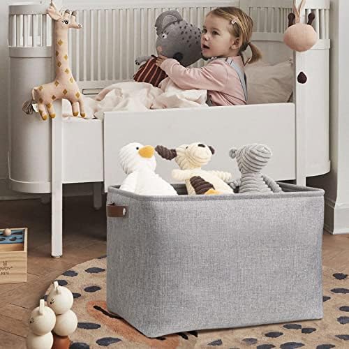 DULLEMELO Storage Baskets Large 16"x12"x12" Tall Rectangular Baskets Fabric Storage Bins for Organizing [1 Pack] Collapsible Linen Shelf Baskets for Clothes, Toys, Closet, Laundry (Grey) - Image 4