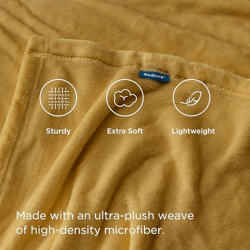 Bedsure GentleSoft Yellow Gold Fleece Throw Blanket - 300GSM Blankets for Couch, Sofa, Bed, Soft Lightweight Plush Cozy Throws for Toddlers, 50x60 inches - Image 4