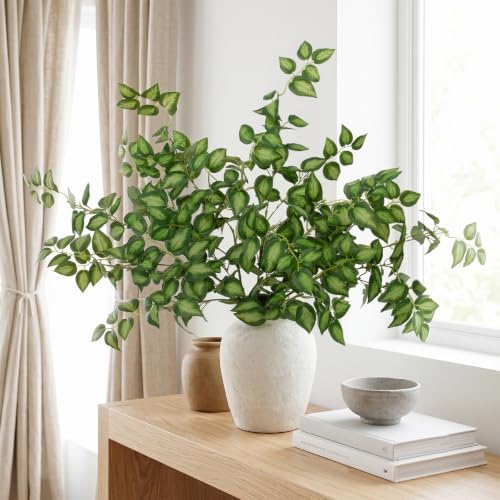 Daynight 12 Pcs Artificial Eucalyptus Leaves Stems, 35″ Long Stem Silk Plum Foliage Branches, Flexible Silk Faux Greenery for Farmhouse, Home, Kitchen and Table Centerpiece DIY Decor (12, Green) - Image 7