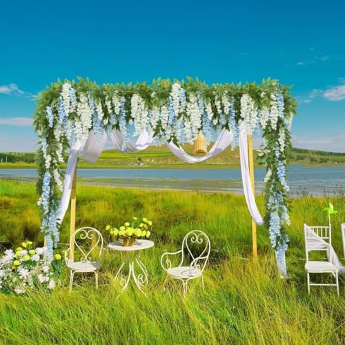4 Pcs Two-Tone Flower Vine Artificial Wisteria Garland Silk Faux Hanging - Image 6
