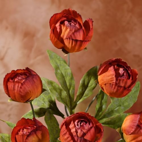 Waipfaru 6 Pcs 27" Faux Peonies Artificial Flowers for Vase, Burnt Orange - Image 5