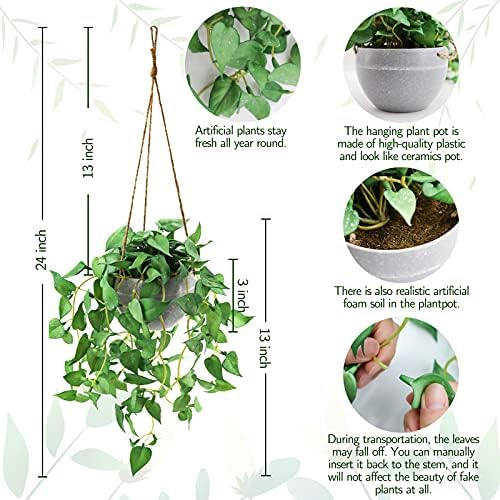 TNNTOPELE 2 Pack Hanging Plant Fake Plants with Pots for Indoor Outdoor - Image 2