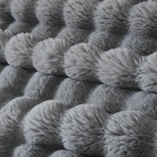 50"x60" Ultra-Soft Fuzzy Faux Fur Throw Blanket, Grey - Image 5
