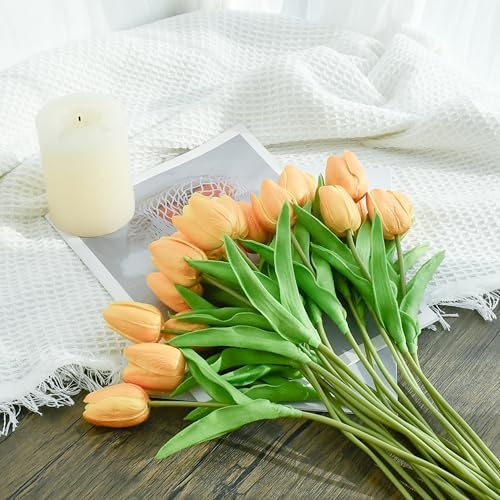 ONLY ART Artificial Gold Tulips 20 Pcs – 13.5 Inch PU Faux Flowers with Bendable Stems for Home Décor, Wedding Centerpieces, DIY Floral Arrangements, New Year and Valentine's Day - Image 3