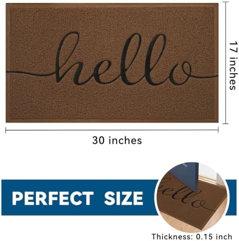 EARTHALL Door Mat Outside Inside Hello Doormat, 30"x17.5", Durable Floor Mat Non Slip Mat Ultra Absorb Mud Easy Clean Front Doormat for Garage, Entryway, Patio, High Traffic Areas, Dark Chocolate - Image 2